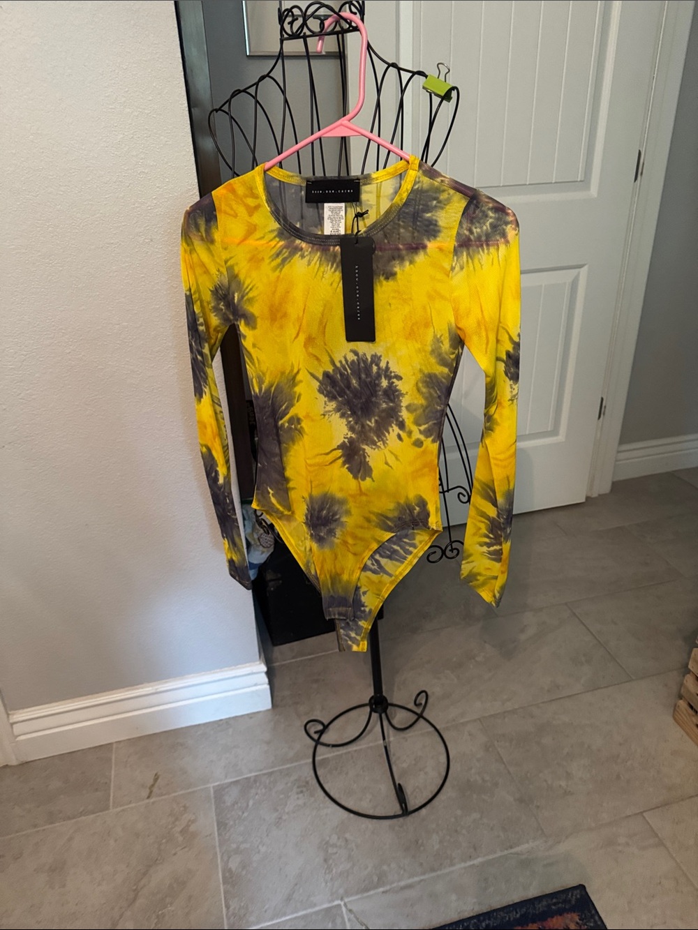 Theodora & Callum Yellow and Gray Tie-Dye Long Sleeve Bodysuit